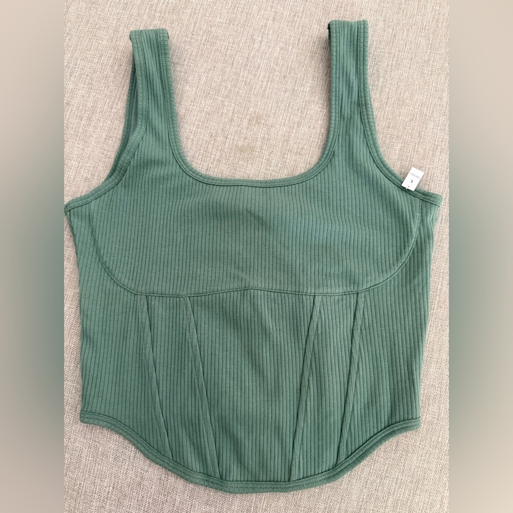 PINK Victoria's Secret Green Ribbed Crop Top